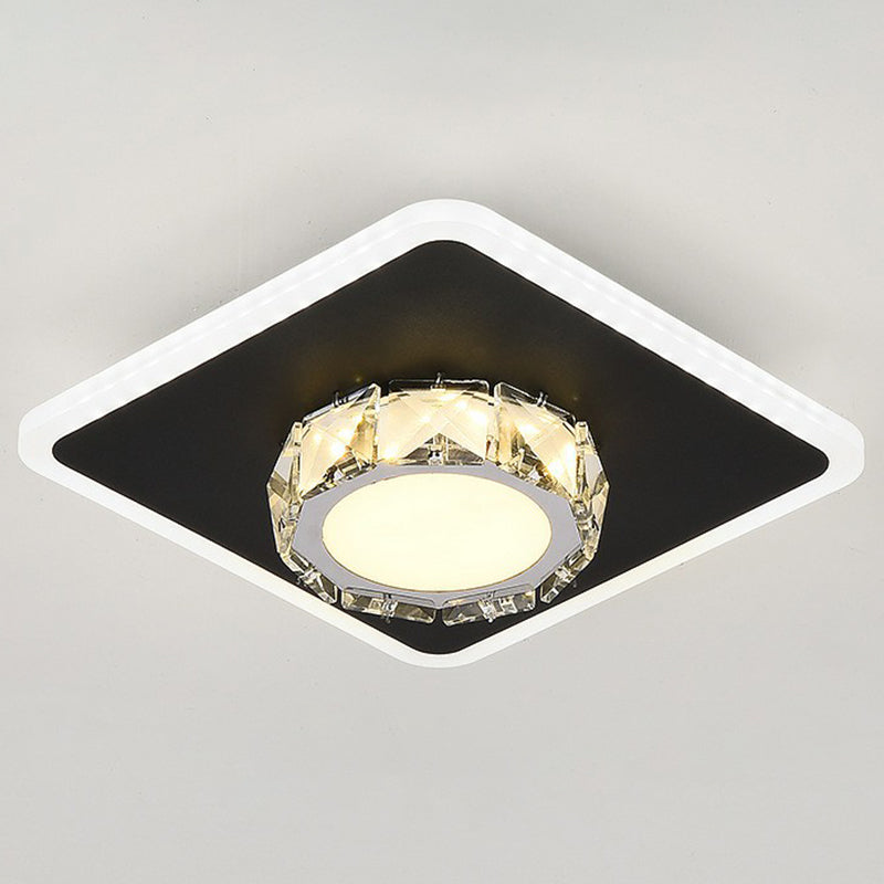 Contemporary Geometric Shaped Flush Ceiling Light Crystal Hallway LED Flush Mount Lighting Fixture Black White Square Plate Clearhalo 'Ceiling Lights' 'Close To Ceiling Lights' 'Close to ceiling' 'Flush mount' Lighting' 2107580