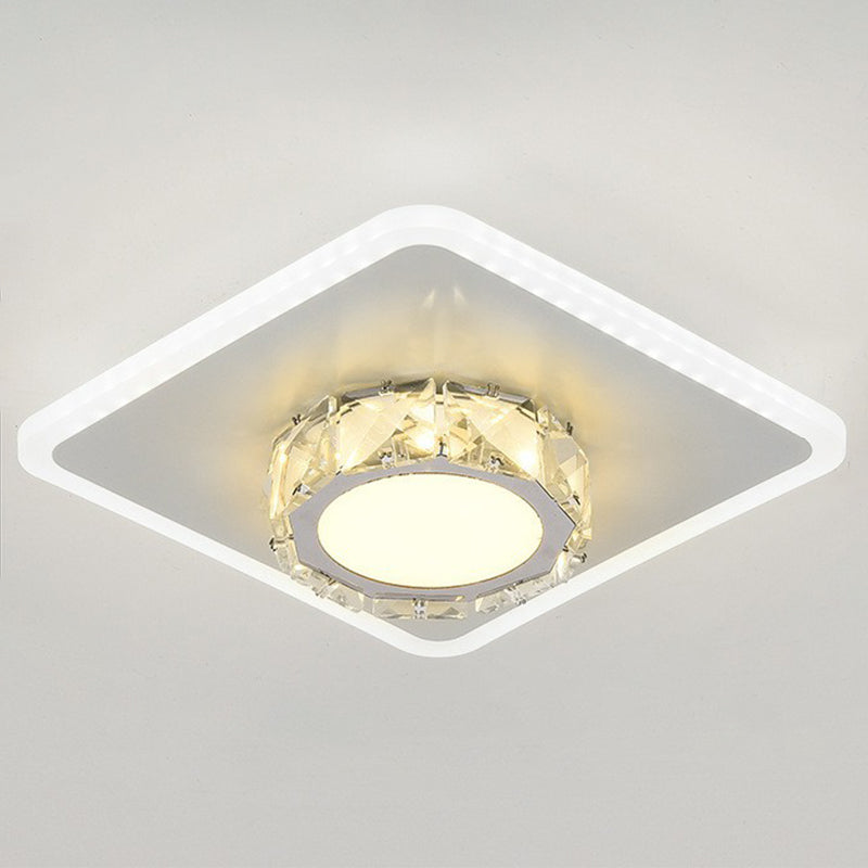 Contemporary Geometric Shaped Flush Ceiling Light Crystal Hallway LED Flush Mount Lighting Fixture White White Square Plate Clearhalo 'Ceiling Lights' 'Close To Ceiling Lights' 'Close to ceiling' 'Flush mount' Lighting' 2107583
