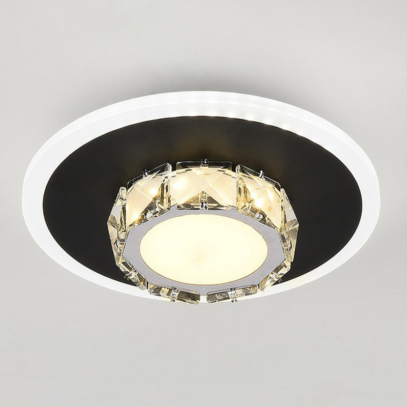 Contemporary Geometric Shaped Flush Ceiling Light Crystal Hallway LED Flush Mount Lighting Fixture Black White Round Clearhalo 'Ceiling Lights' 'Close To Ceiling Lights' 'Close to ceiling' 'Flush mount' Lighting' 2107590