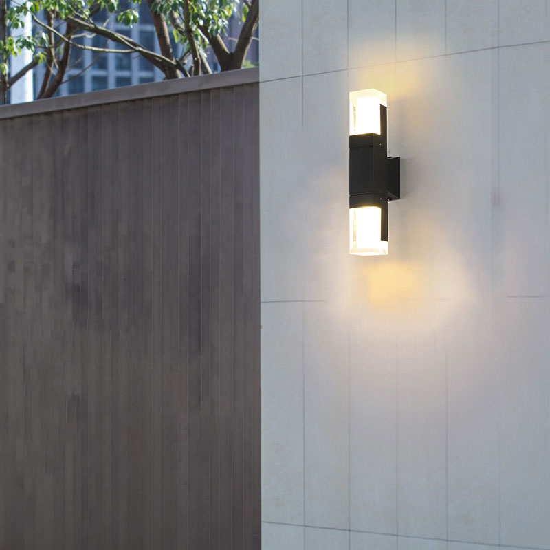 Rectangle Shaped Outdoor Sconce Lighting Acrylic Modern LED Wall Light Fixture in Black 2.0 Black Clearhalo 'Wall Lamps & Sconces' 'Wall Lights' Lighting' 2107603