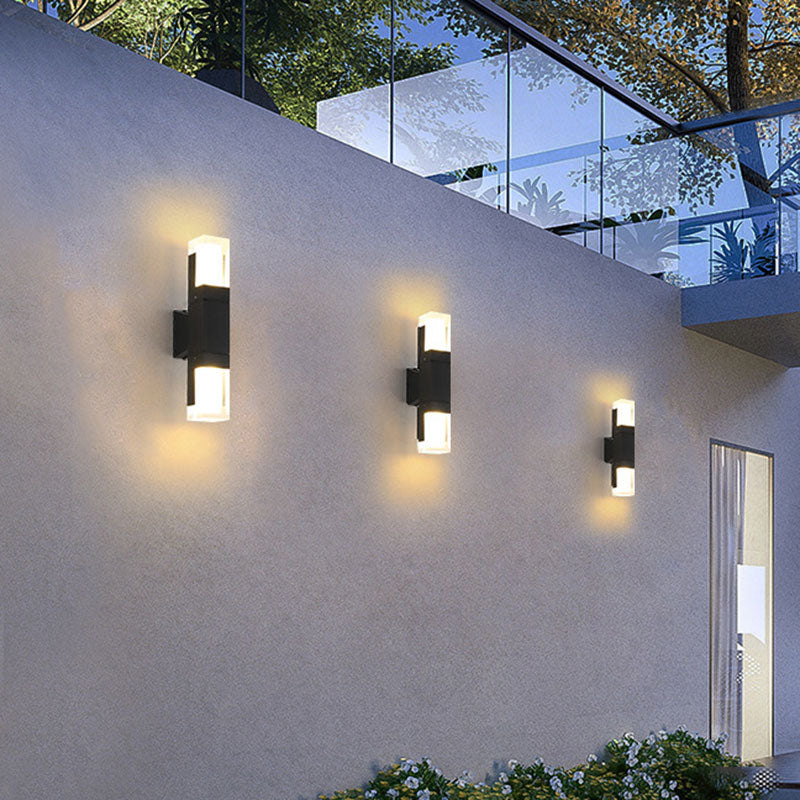 Rectangle Shaped Outdoor Sconce Lighting Acrylic Modern LED Wall Light Fixture in Black Clearhalo 'Wall Lamps & Sconces' 'Wall Lights' Lighting' 2107607