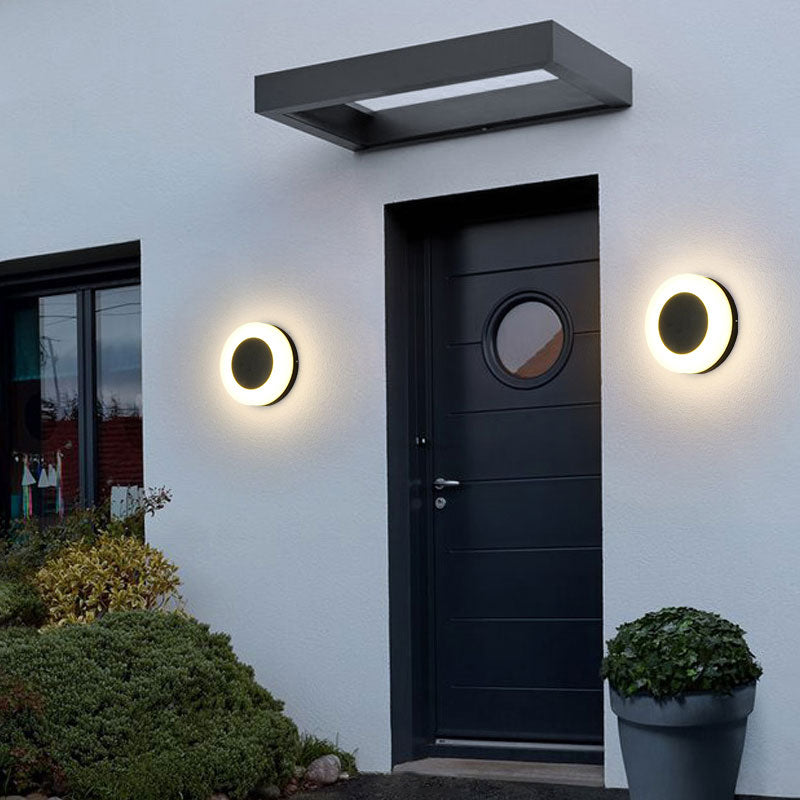 Geometric Courtyard Sconce Light Metallic Minimalist LED Wall Mount Lighting in Textured Black Textured Black Round Clearhalo 'Wall Lamps & Sconces' 'Wall Lights' Lighting' 2107695