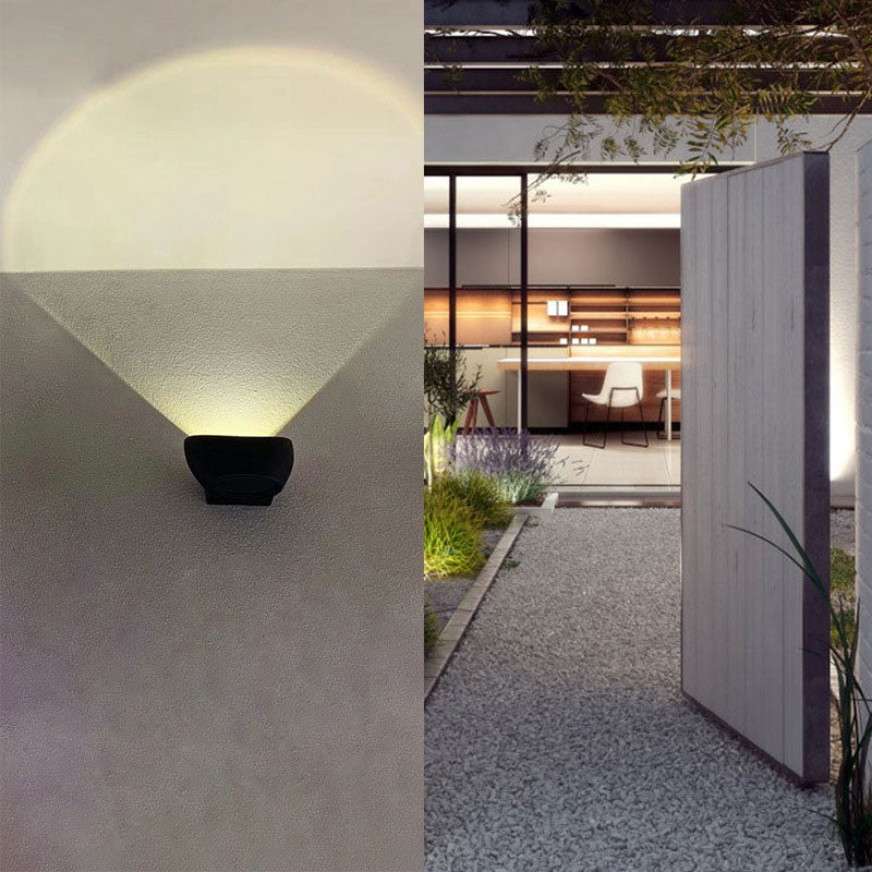 Elliptical Shape Courtyard LED Wall Lighting Metallic Contemporary Sconce Light Fixture Black Clearhalo 'Wall Lamps & Sconces' 'Wall Lights' Lighting' 2107800
