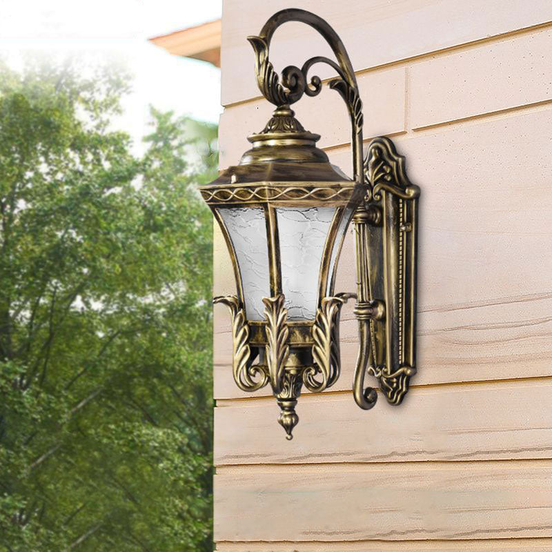 Single Wall Light Fixture Vintage Hexagonal Aluminium Wall Mounted Lamp with Textured Glass Shade in Bronze Clearhalo 'Wall Lamps & Sconces' 'Wall Lights' Lighting' 2107830