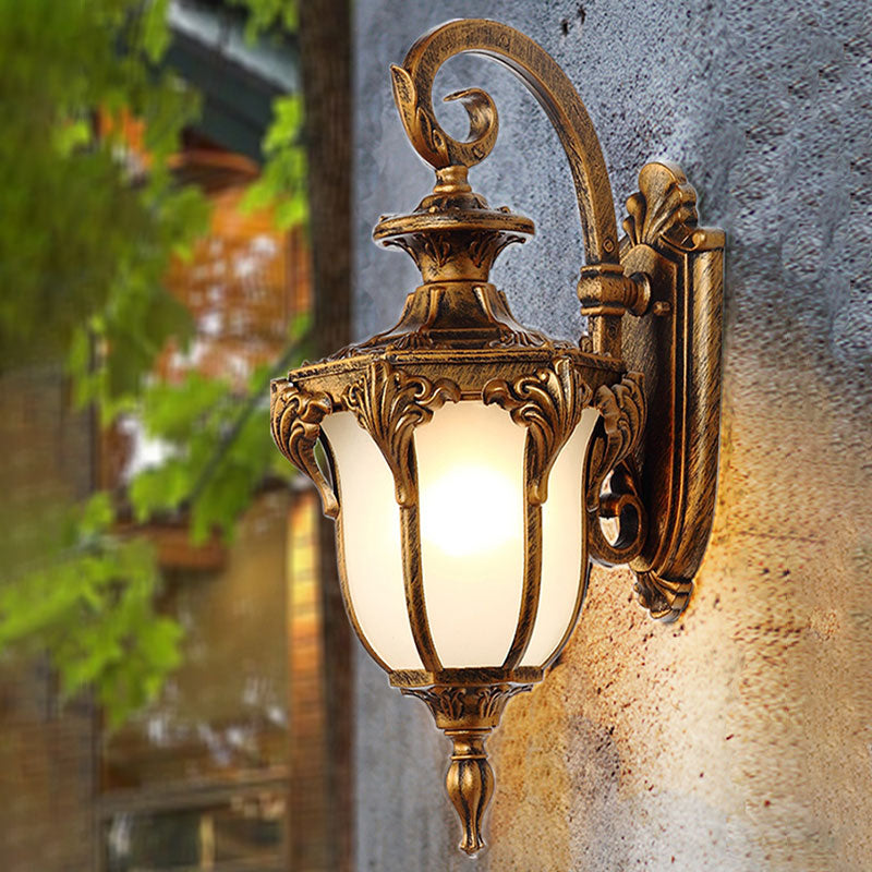 Bell Shade Frost Glass Wall Mount Light Vintage 1-Light Outdoor Wall Lighting Fixture Bronze Clearhalo 'Wall Lamps & Sconces' 'Wall Lights' Lighting' 2107834