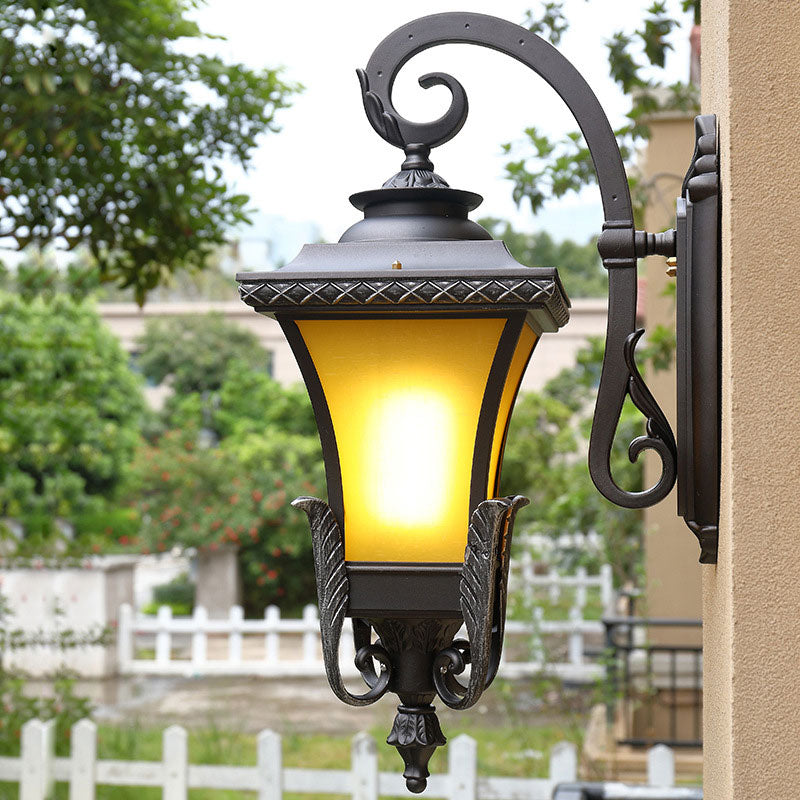 1 Head Tan Glass Wall Mount Light Traditional Coffee Square Bell Outdoor Wall Light Fixture Coffee Clearhalo 'Wall Lamps & Sconces' 'Wall Lights' Lighting' 2107860