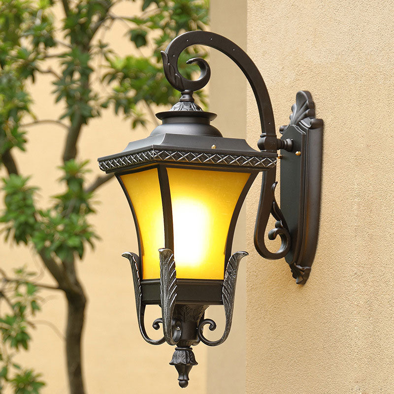 1 Head Tan Glass Wall Mount Light Traditional Coffee Square Bell Outdoor Wall Light Fixture Clearhalo 'Wall Lamps & Sconces' 'Wall Lights' Lighting' 2107861