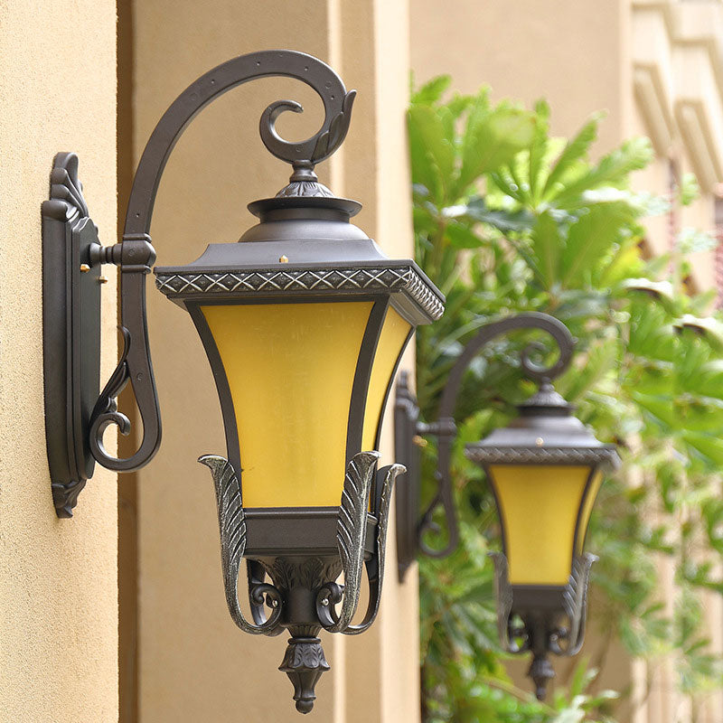 1 Head Tan Glass Wall Mount Light Traditional Coffee Square Bell Outdoor Wall Light Fixture Clearhalo 'Wall Lamps & Sconces' 'Wall Lights' Lighting' 2107863