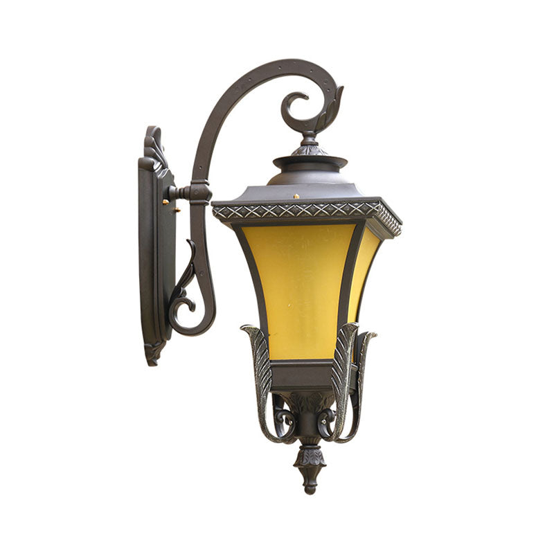 1 Head Tan Glass Wall Mount Light Traditional Coffee Square Bell Outdoor Wall Light Fixture Clearhalo 'Wall Lamps & Sconces' 'Wall Lights' Lighting' 2107864