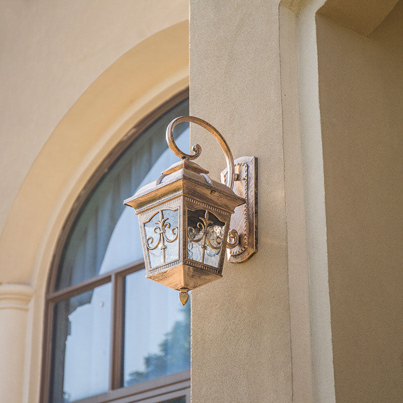 Tapered Shade Ripple Glass Wall Lantern Rustic 1-Light Courtyard Wall Light Fixture Bronze Clearhalo 'Wall Lamps & Sconces' 'Wall Lights' Lighting' 2107870