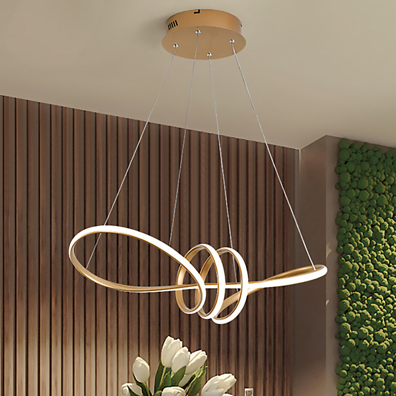 Modernist Led Pendant Chandelier with Acrylic Shade Gold Spiral Hanging Lamp Kit in White/Warm/Natural Light Gold Clearhalo 'Ceiling Lights' 'Chandeliers' 'Modern Chandeliers' 'Modern' Lighting' 210788