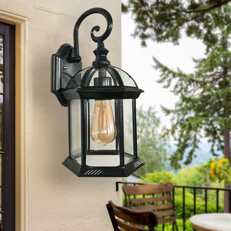 Traditional House Shaped Wall Mount Light Single Clear Glass Wall Light Fixture for Courtyard Black Clearhalo 'Wall Lamps & Sconces' 'Wall Lights' Lighting' 2107884