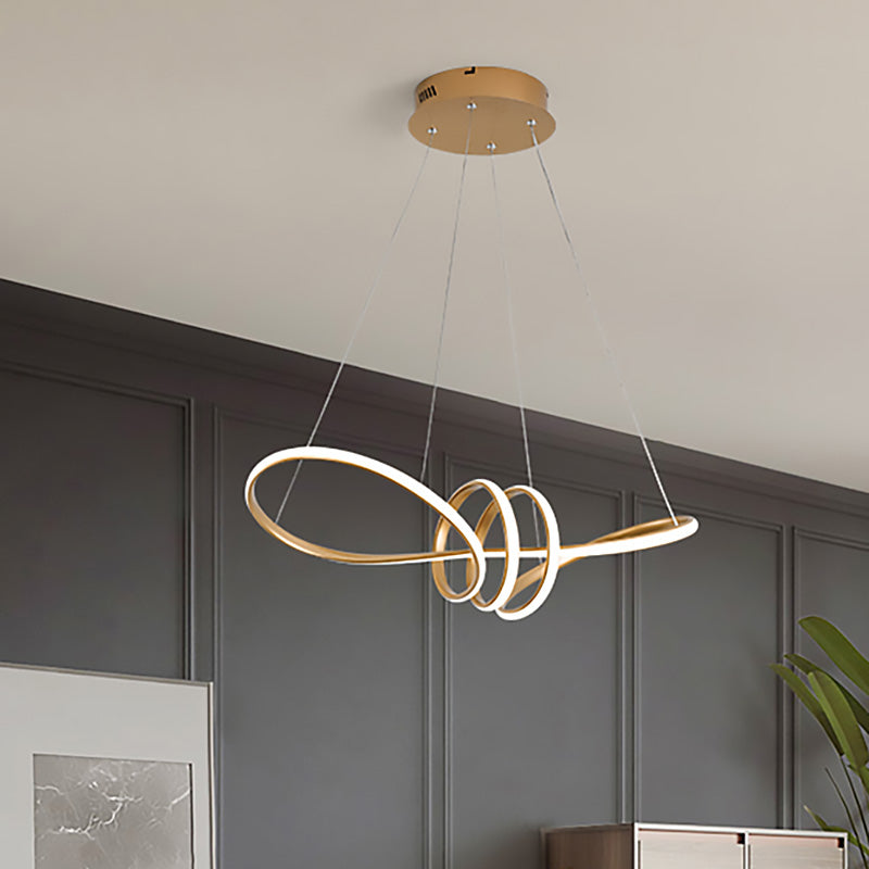 Modernist Led Pendant Chandelier with Acrylic Shade Gold Spiral Hanging Lamp Kit in White/Warm/Natural Light Clearhalo 'Ceiling Lights' 'Chandeliers' 'Modern Chandeliers' 'Modern' Lighting' 210789