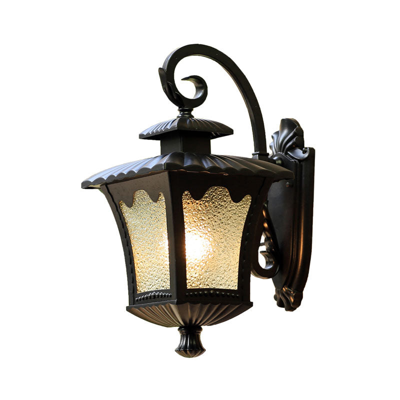 1 Head Wall Light Fixture Vintage Lantern Shaped Seedy Glass Wall Mounted Lamp in Black for Yard Clearhalo 'Wall Lamps & Sconces' 'Wall Lights' Lighting' 2107893