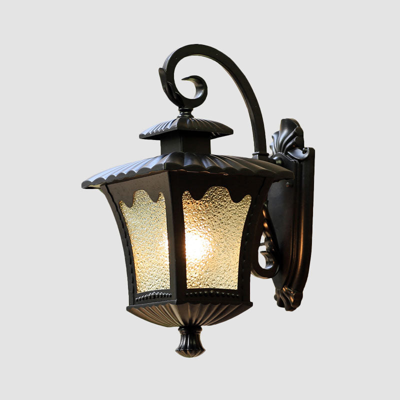 1 Head Wall Light Fixture Vintage Lantern Shaped Seedy Glass Wall Mounted Lamp in Black for Yard Clearhalo 'Wall Lamps & Sconces' 'Wall Lights' Lighting' 2107894