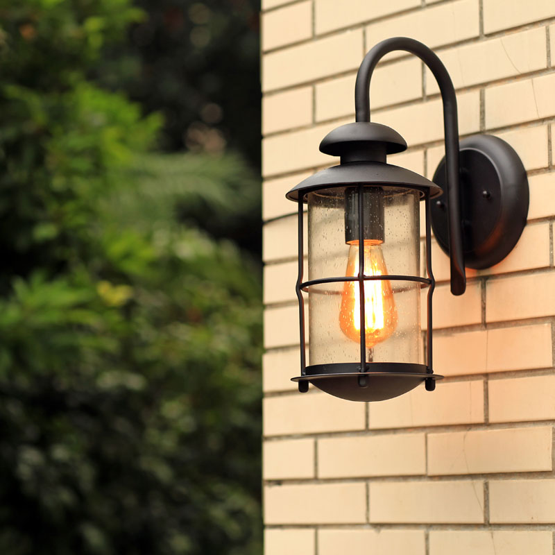 Cylinder Shaped Clear Glass Wall Mount Light Retro 1-Light Outdoor Wall Lighting in Black Black Clearhalo 'Wall Lamps & Sconces' 'Wall Lights' Lighting' 2107895