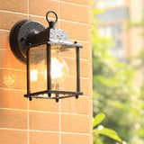 Glass Rectangle Shade Wall Sconce Rustic 1 Bulb Courtyard Wall Light Fixture in Black Clearhalo 'Wall Lamps & Sconces' 'Wall Lights' Lighting' 2107902