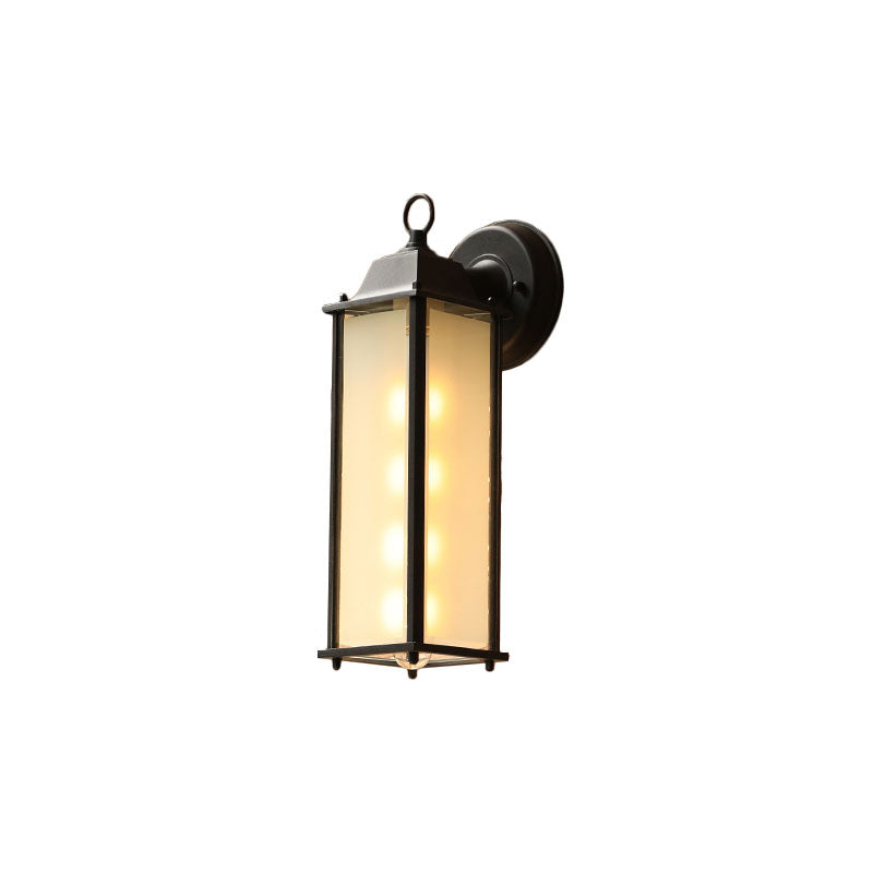 Black Rectangular Wall Lighting Classic Glass Single-Bulb Outdoor Wall Sconce Lamp Black 14" A Clearhalo 'Wall Lamps & Sconces' 'Wall Lights' Lighting' 2107913