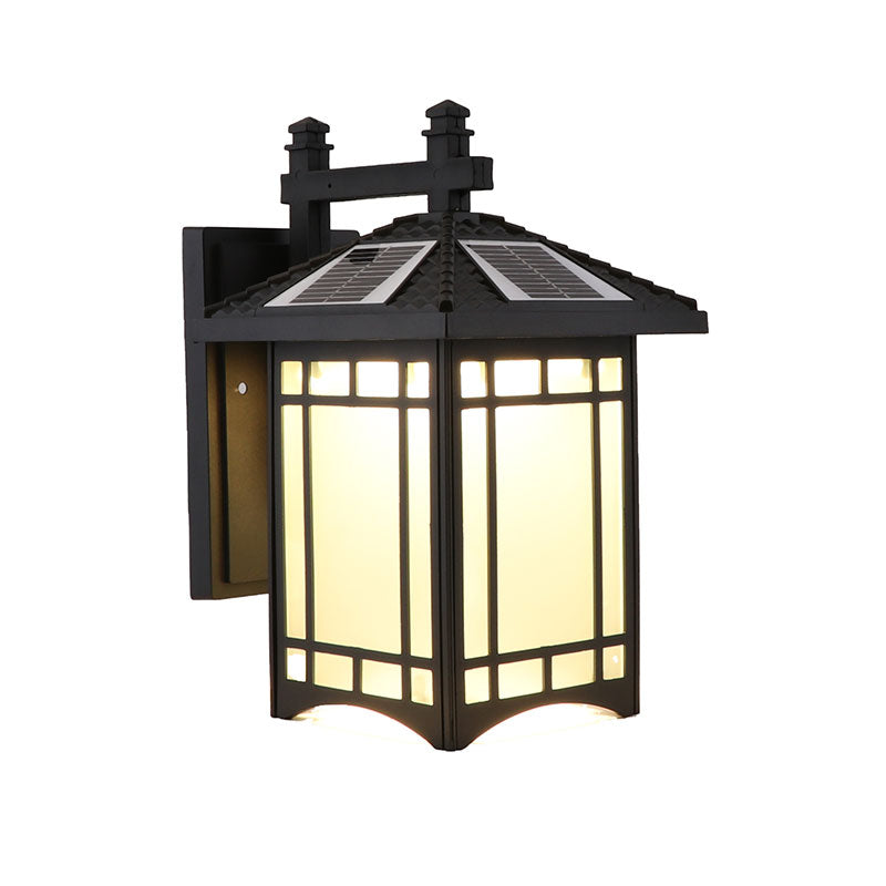 Rustic Rectangle LED Wall Sconce Frost Glass Solar Wall Light Fixture for Courtyard Black Solar A Clearhalo 'Wall Lamps & Sconces' 'Wall Lights' Lighting' 2107917