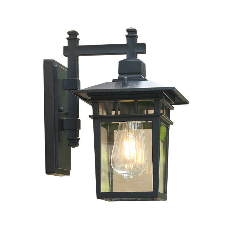 Single-Bulb Wall Lighting Vintage House Aluminium Wall Sconce Lamp with Clear Glass Shade in Textured Black Clearhalo 'Wall Lamps & Sconces' 'Wall Lights' Lighting' 2107934