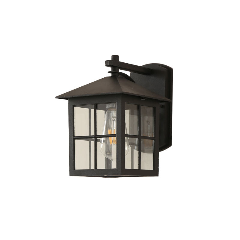 Squared Shade Clear Glass Wall Mount Light Retro 1-Light Courtyard Wall Sconce Light Clearhalo 'Wall Lamps & Sconces' 'Wall Lights' Lighting' 2107942