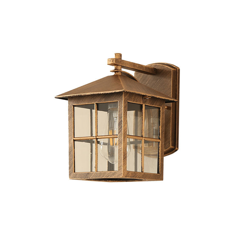 Squared Shade Clear Glass Wall Mount Light Retro 1-Light Courtyard Wall Sconce Light Bronze Clearhalo 'Wall Lamps & Sconces' 'Wall Lights' Lighting' 2107943