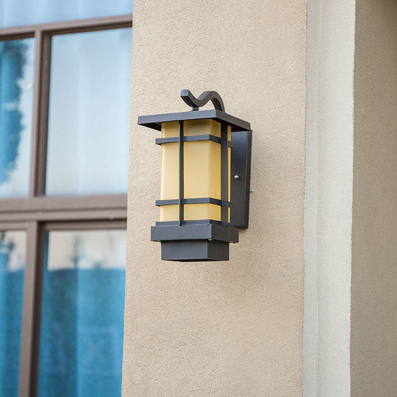 Glass Rectangle Shade LED Wall Lighting Rustic Outdoor Wall Light Fixture in Black Yellow Clearhalo 'Wall Lamps & Sconces' 'Wall Lights' Lighting' 2107949