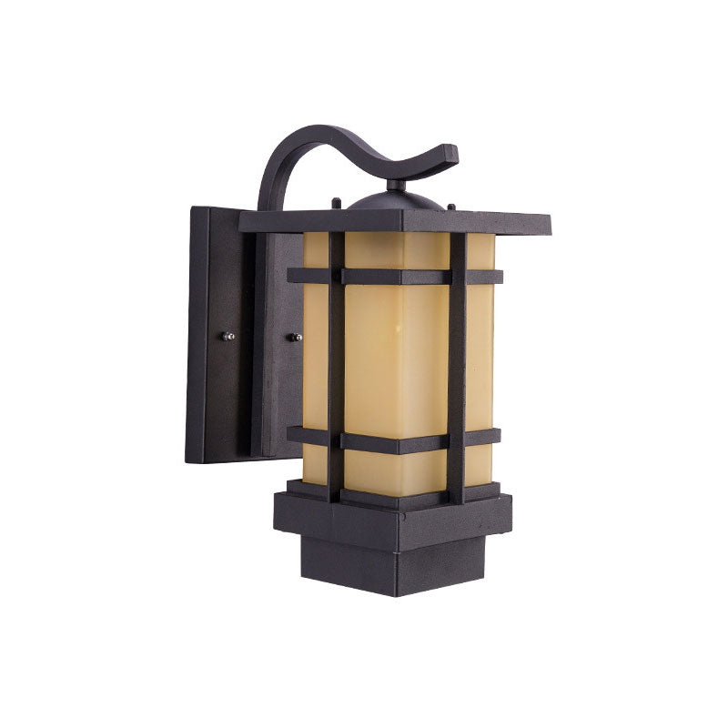 Glass Rectangle Shade LED Wall Lighting Rustic Outdoor Wall Light Fixture in Black Clearhalo 'Wall Lamps & Sconces' 'Wall Lights' Lighting' 2107952