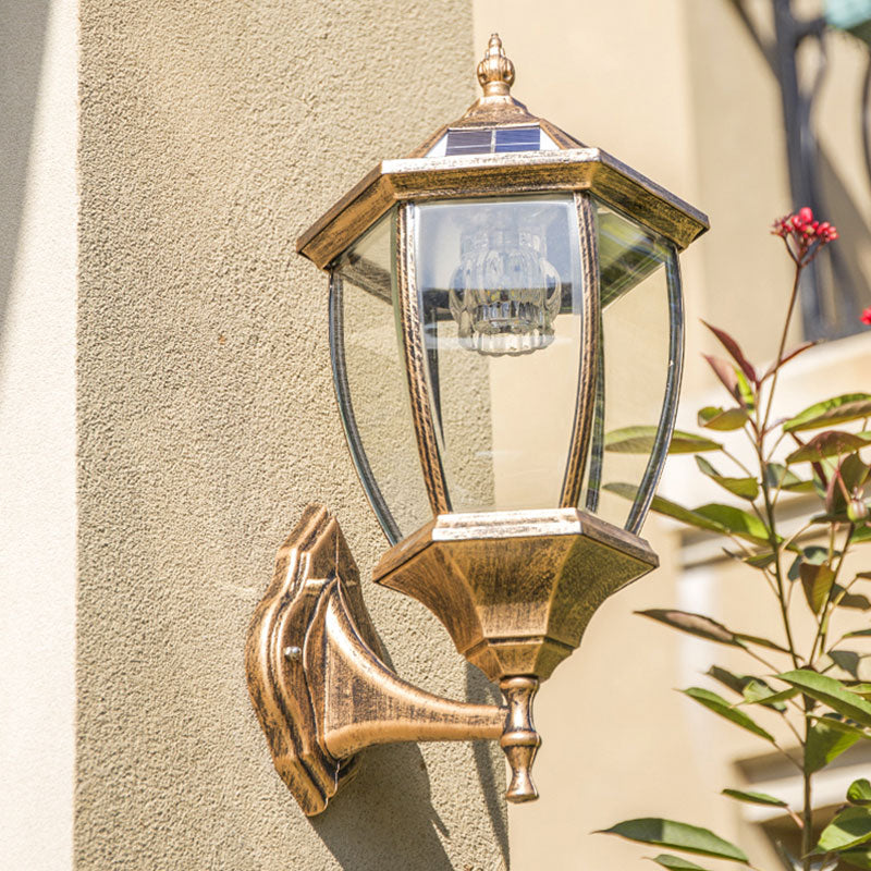 Bell Shaped Clear Glass Solar Wall Mount Light Retro Courtyard LED Wall Lighting Fixture Clearhalo 'Wall Lamps & Sconces' 'Wall Lights' Lighting' 2107968