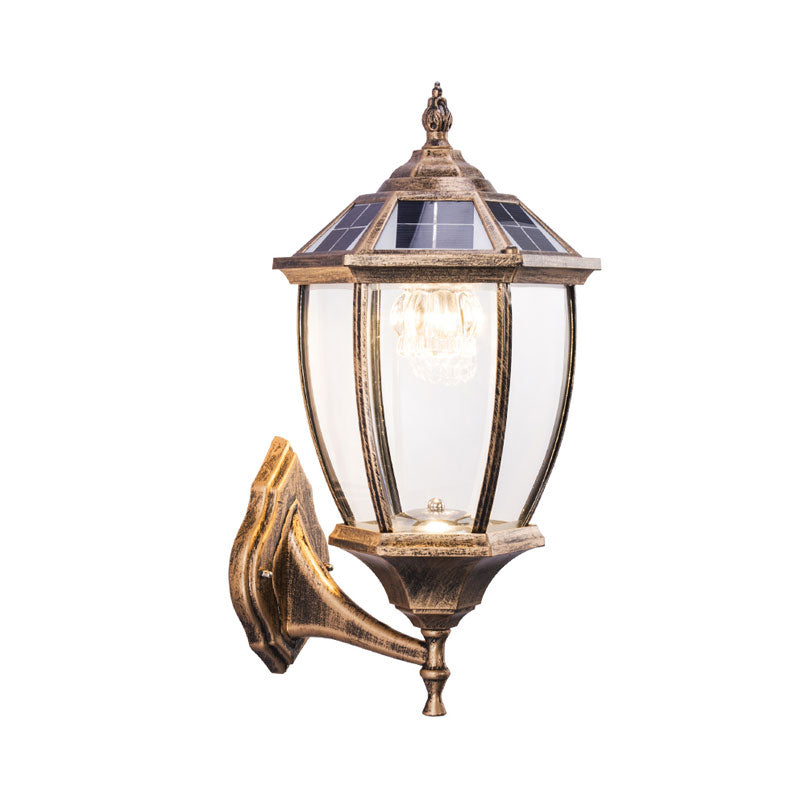 Bell Shaped Clear Glass Solar Wall Mount Light Retro Courtyard LED Wall Lighting Fixture Clearhalo 'Wall Lamps & Sconces' 'Wall Lights' Lighting' 2107970