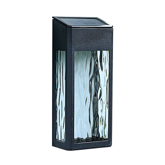 Rectangular Ripple Glass Solar Wall Light Vintage Outdoor LED Wall Mounted Lamp in Black Clearhalo 'Wall Lamps & Sconces' 'Wall Lights' Lighting' 2108114