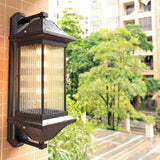 Ribbed Glass Rectangular Shade Wall Light Classic Single Outdoor Wall Lighting Fixture in Coffee Clearhalo 'Wall Lamps & Sconces' 'Wall Lights' Lighting' 2108117