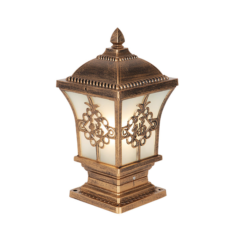 Rustic Flared Square Pillar Lamp 1-Light Frost Glass Post Lighting Fixture for Courtyard Clearhalo 'Wall Lamps & Sconces' 'Wall Lights' Lighting' 2108244