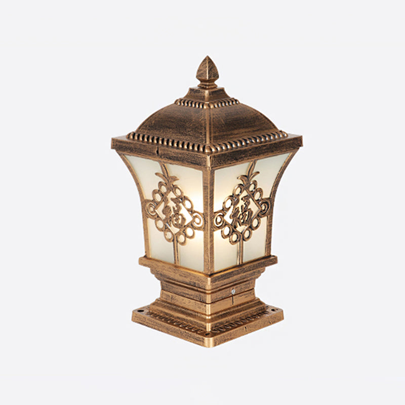 Rustic Flared Square Pillar Lamp 1-Light Frost Glass Post Lighting Fixture for Courtyard Clearhalo 'Wall Lamps & Sconces' 'Wall Lights' Lighting' 2108245