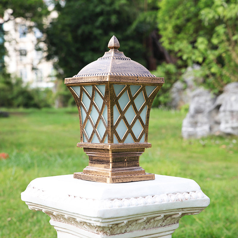 Rustic Flared Square Pillar Lamp 1-Light Frost Glass Post Lighting Fixture for Courtyard Bronze C Clearhalo 'Wall Lamps & Sconces' 'Wall Lights' Lighting' 2108249