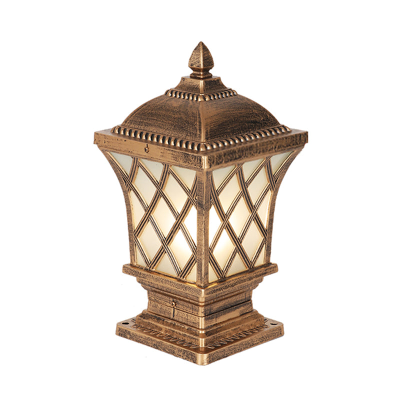 Rustic Flared Square Pillar Lamp 1-Light Frost Glass Post Lighting Fixture for Courtyard Clearhalo 'Wall Lamps & Sconces' 'Wall Lights' Lighting' 2108251