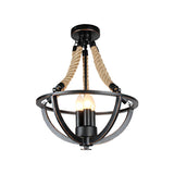 Black 3-Light Pendant Chandelier Industrial Metal and Rope Candle Hanging Light for Living Room Clearhalo 'Ceiling Lights' 'Chandeliers' Lighting' options 210828