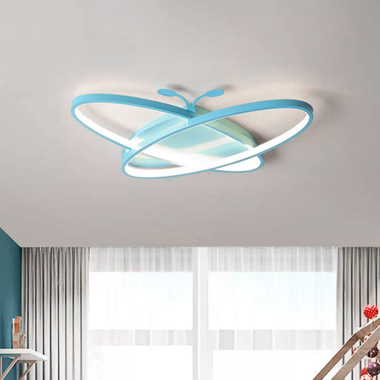 Pink/Blue Butterfly Ceiling Lamp Kids Style Iron LED Flush Mounted Light for Kindergarten Clearhalo 'Ceiling Lights' 'Close To Ceiling Lights' 'Close to ceiling' 'Flush mount' Lighting' 2108402