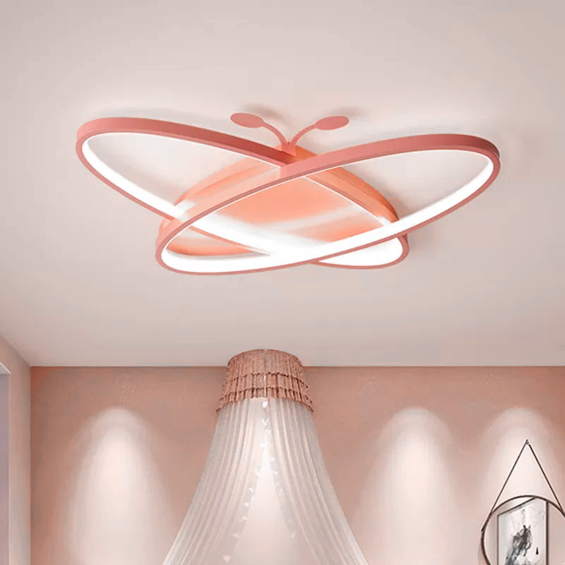 Pink/Blue Butterfly Ceiling Lamp Kids Style Iron LED Flush Mounted Light for Kindergarten Pink Clearhalo 'Ceiling Lights' 'Close To Ceiling Lights' 'Close to ceiling' 'Flush mount' Lighting' 2108403