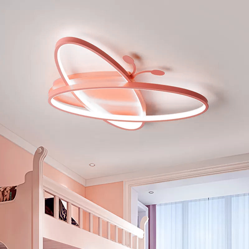 Pink/Blue Butterfly Ceiling Lamp Kids Style Iron LED Flush Mounted Light for Kindergarten Clearhalo 'Ceiling Lights' 'Close To Ceiling Lights' 'Close to ceiling' 'Flush mount' Lighting' 2108404