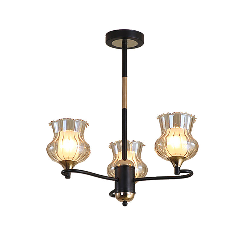 Sputnik Living Room Ceiling Chandelier Classic Tan Textured Glass 3/6/8 Lights Black Hanging Fixture Clearhalo 'Ceiling Lights' 'Chandeliers' Lighting' options 210852