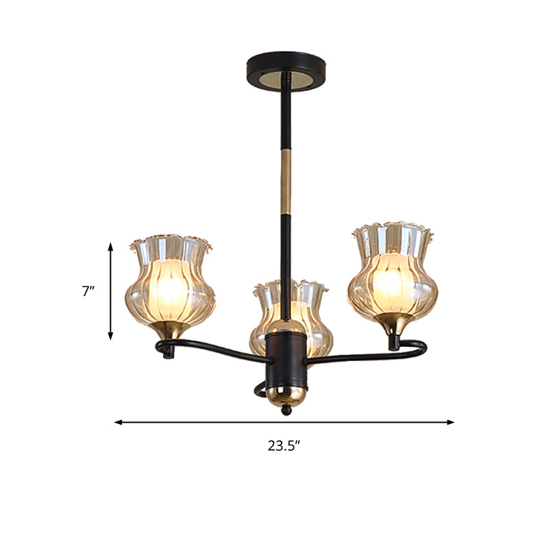 Sputnik Living Room Ceiling Chandelier Classic Tan Textured Glass 3/6/8 Lights Black Hanging Fixture Clearhalo 'Ceiling Lights' 'Chandeliers' Lighting' options 210853