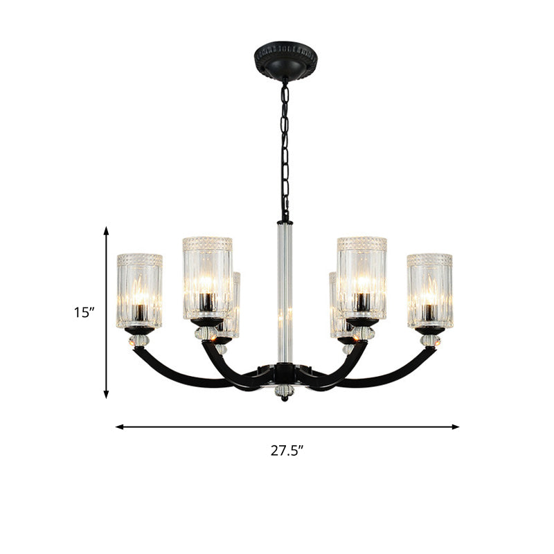 Black 5/6/8 Lights Chandelier Light Fixture Traditional Clear Textured Glass Cylinder Pendant Lamp Clearhalo 'Ceiling Lights' 'Chandeliers' Lighting' options 210908