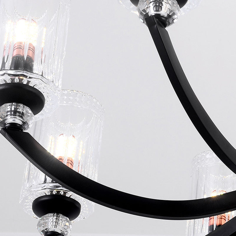 Black 5/6/8 Lights Chandelier Light Fixture Traditional Clear Textured Glass Cylinder Pendant Lamp Clearhalo 'Ceiling Lights' 'Chandeliers' Lighting' options 210910