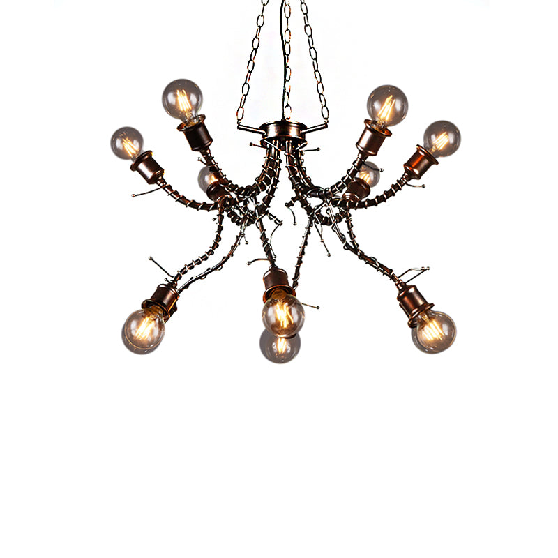 10-Light Human Shade Chandelier Loft Style Black Metal Pendant Light Fixture in Bedroom with Sputnik Shape Clearhalo 'Cast Iron' 'Ceiling Lights' 'Chandeliers' 'Industrial Chandeliers' 'Industrial' 'Metal' 'Middle Century Chandeliers' 'Rustic Chandeliers' 'Tiffany' Lighting' 210919