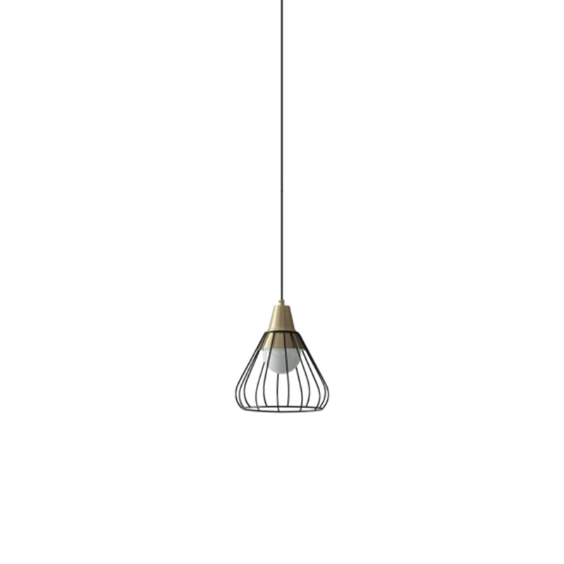 Metal Cone Pendant Lighting Modern 1 Light Hanging Ceiling Lamp Fixture with White/Black Wire-Cage Shade, 9"/13" Wide Clearhalo 'Ceiling Lights' 'Modern Pendants' 'Modern' 'Pendant Lights' 'Pendants' Lighting' 210932