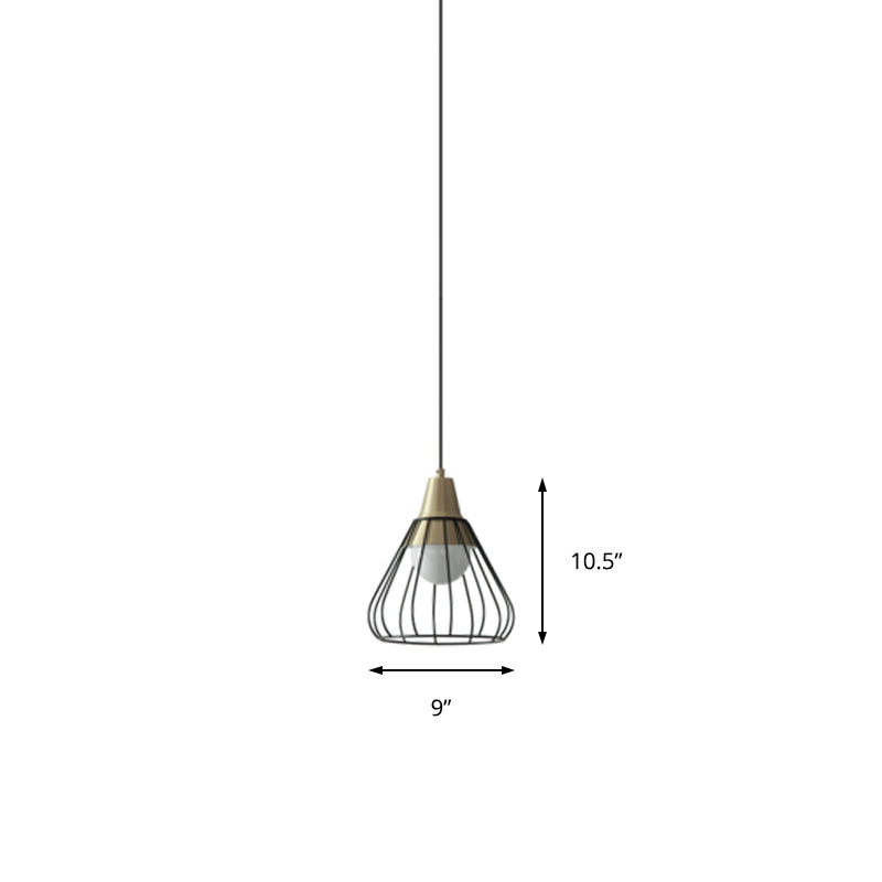 Metal Cone Pendant Lighting Modern 1 Light Hanging Ceiling Lamp Fixture with White/Black Wire-Cage Shade, 9"/13" Wide Clearhalo 'Ceiling Lights' 'Modern Pendants' 'Modern' 'Pendant Lights' 'Pendants' Lighting' 210933