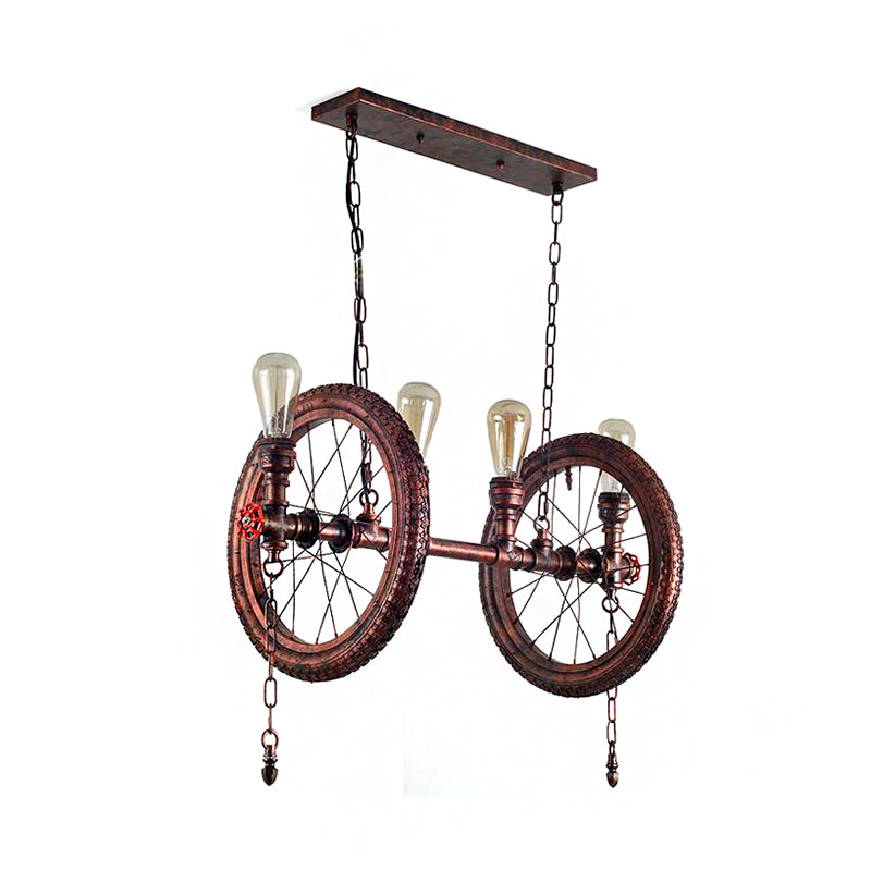 4-Bulb Metal Hanging Light Kit Industrial Weathered Copper Wheel Dining Room Island Lighting Fixture Clearhalo 'Ceiling Lights' 'Island Lights' Lighting' 210981