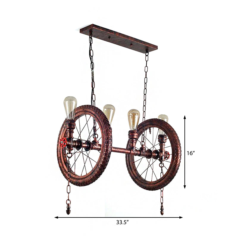 4-Bulb Metal Hanging Light Kit Industrial Weathered Copper Wheel Dining Room Island Lighting Fixture Clearhalo 'Ceiling Lights' 'Island Lights' Lighting' 210982