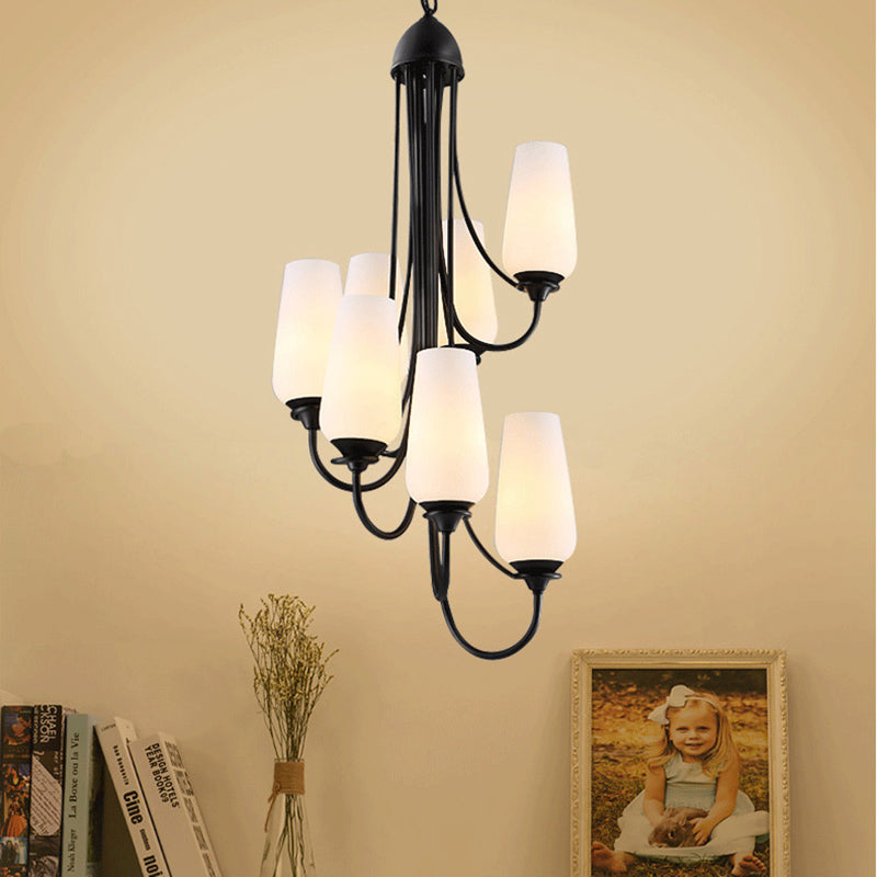 Black Cup Shape Pendant Lighting Traditional Frosted Glass 5/7 Lights Living Room Chandelier for Living Room Clearhalo 'Ceiling Lights' 'Chandeliers' Lighting' options 210988